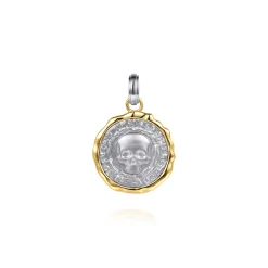 Sale Gabriel & Co. 925 Sterling Silver and 14K Yellow Gold Skull Pendant