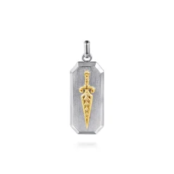 Best Gabriel & Co. 925 Sterling Silver and 14K Yellow Gold Dog Tag Pendant With Dagger