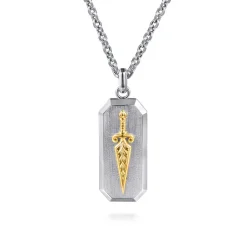 Best Gabriel & Co. 925 Sterling Silver and 14K Yellow Gold Dog Tag Pendant With Dagger