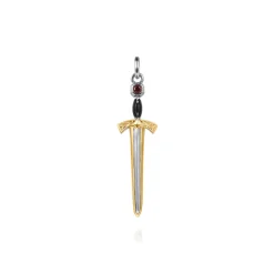 Best Gabriel & Co. 925 Sterling Silver and 14K Yellow Gold Garnet Dagger Pendant With Enamel