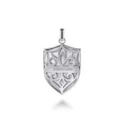 New Gabriel & Co. 925 Sterling Silver and 14K Yellow Gold Fleur De Lis Dog Tag Pendant