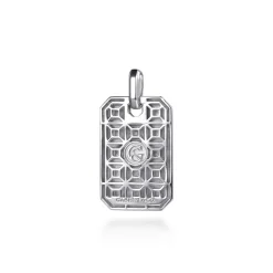 Gabriel & Co. 925 Sterling Silver and 14K Yellow Gold Dog Tag With Cross Pendant
