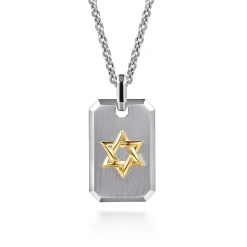 Clearance Gabriel & Co. 925 Sterling Silver and 14K Yellow Gold Dog Tag With Star of David Pendant