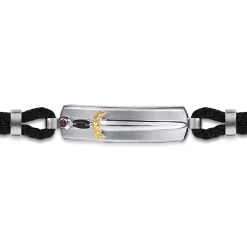 Best Gabriel & Co. 925 Sterling Silver and 14K Yellow Gold Garnet Leather with Dagger ID Bracelet