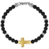 Sale Gabriel & Co. 925 Sterling Silver and 14K Yellow Gold 6mm Titanium Beaded Bracelet with Cross