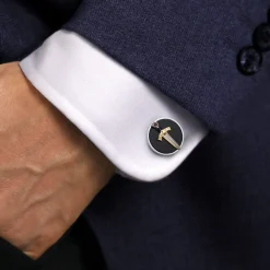Online Gabriel & Co. 925 Sterling Silver and 14K Yellow Gold Onyx and Garnet Round Cufflinks with Dagger