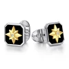 New Gabriel & Co. 925 Sterling Silver and 14K Yellow Gold Startburst Cufflinks with Diamond and Onyx Slab