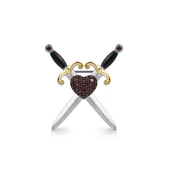 Sale Gabriel & Co. 925 Sterling Silver and 14K Yellow Gold Garnet Dagger Mens Pin With Black Enamel