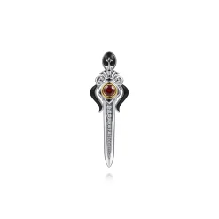 Hot Gabriel & Co. 925 Sterling Silver and 14K Yellow Gold Garnet and White Sapphire Dagger Mens Pin With Black Enamel