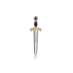 Best Gabriel & Co. 925 Sterling Silver and 14K Yellow Gold Garnet Dagger Mens Pin With Black Enamel