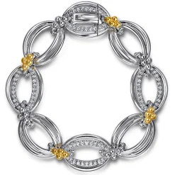 Outlet Gabriel & Co. 925 Sterling Silver and 14K Yellow Gold Bujukan White Sapphire Link Bracelet