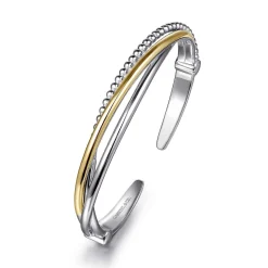 Best Gabriel & Co. 925 Sterling Silver and 14K Yellow Gold Bujukan Twisted Bangle Bracelet