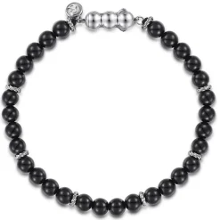Gabriel & Co. 925 Sterling Silver and 6mm Black Onyx Beaded Bracelet