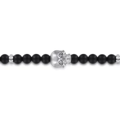 Outlet Gabriel & Co. 925 Sterling Silver and 6mm Black Titanium Bead Men's Bracelet With Skull