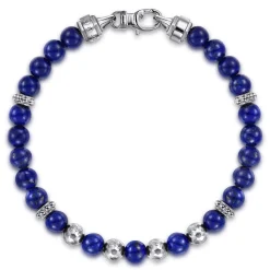 New Gabriel & Co. 925 Sterling Silver and 6mm Lapis Beaded Bracelet