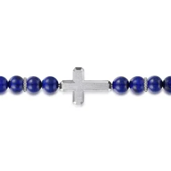 Outlet Gabriel & Co. Sterling Silver and 8mm Lapis Beaded Bracelet with Cross