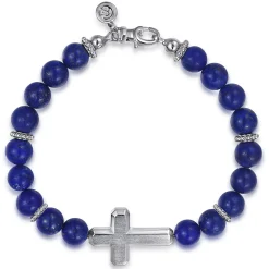 Outlet Gabriel & Co. Sterling Silver and 8mm Lapis Beaded Bracelet with Cross