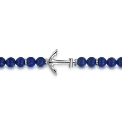 Outlet Gabriel & Co. Sterling Silver and 8mm Lapis Beaded Bracelet with Anchor