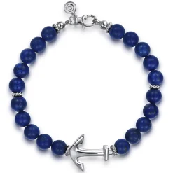 Sale Gabriel & Co. Sterling Silver and 8mm Lapis Beaded Bracelet with Anchor