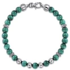 New Gabriel & Co. 925 Sterling Silver and 6mm Malachite Beaded Bracelet
