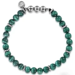 Best Gabriel & Co. 925 Sterling Silver and 6mm Malachite Beaded Bracelet