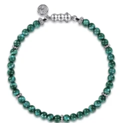 Gabriel & Co. 925 Sterling Silver and 4mm Malachite Beaded Bracelet