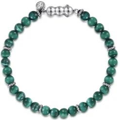 Gabriel & Co. 925 Sterling Silver and 6mm Malachite Beaded Bracelet