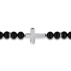 Discount Gabriel & Co. Sterling Silver and 8mm Onyx Beaded Bracelet with Cross