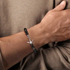 Best Gabriel & Co. Sterling Silver and 8mm Onyx Beaded Bracelet with Anchor