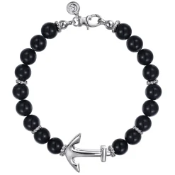 Best Gabriel & Co. Sterling Silver and 8mm Onyx Beaded Bracelet with Anchor