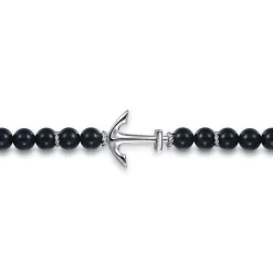 Best Gabriel & Co. Sterling Silver and 8mm Onyx Beaded Bracelet with Anchor