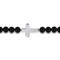 Outlet Gabriel & Co. Sterling Silver and 8mm Onyx Beaded Bracelet with Cross