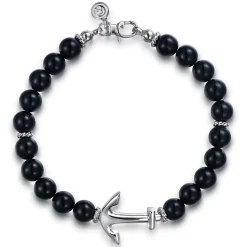 Outlet Gabriel & Co. Sterling Silver and 8mm Onyx Beaded Bracelet with Anchor