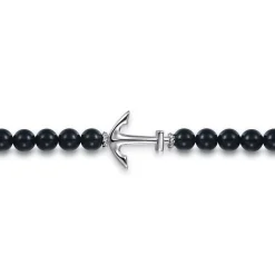 Outlet Gabriel & Co. Sterling Silver and 8mm Onyx Beaded Bracelet with Anchor