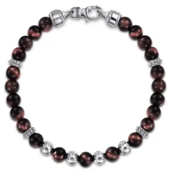 Clearance Gabriel & Co. 925 Sterling Silver and 6mm Tiger Eye Beaded Bracelet