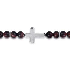 Clearance Gabriel & Co. Sterling Silver and 8mm Tiger Eye Beaded Bracelet with Cross