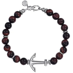 New Gabriel & Co. Sterling Silver and 8mm Tiger Eye Beaded Bracelet with Anchor