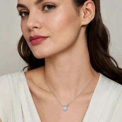 New Gabriel & Co. 925 Sterling Silver Aquamarine and Diamond Pendant Necklace