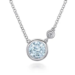 New Gabriel & Co. 925 Sterling Silver Aquamarine and Diamond Pendant Necklace