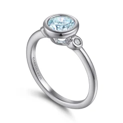 Gabriel & Co. 925 Sterling Silver Aquamarine and Diamond Ring