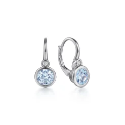 Hot Gabriel & Co. 925 Sterling Silver Aquamarine and Diamond Leverback Earrings