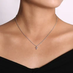 Sale Gabriel & Co. 925 Sterling Silver Beaded Diamond Cross Necklace-Bujukan