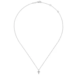 Sale Gabriel & Co. 925 Sterling Silver Beaded Diamond Cross Necklace-Bujukan