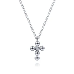 Sale Gabriel & Co. 925 Sterling Silver Beaded Diamond Cross Necklace-Bujukan