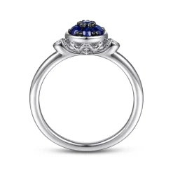 Best Gabriel & Co. 925 Sterling Silver Bezel Set Diamond and Blue Sapphire Cluster Ring