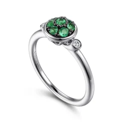 Outlet Gabriel & Co. 925 Sterling Silver Bezel Set Diamond and Emerald Cluster Ring