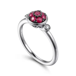 Hot Gabriel & Co. 925 Sterling Silver Bezel Set Diamond and Ruby Cluster Ring