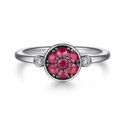 Hot Gabriel & Co. 925 Sterling Silver Bezel Set Diamond and Ruby Cluster Ring