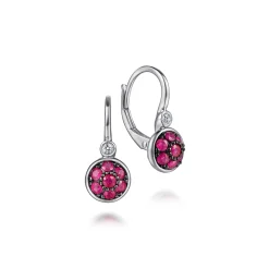 Discount Gabriel & Co. 925 Sterling Silver Bezel Set Diamond and Round Ruby Cluster Leverback Earrings