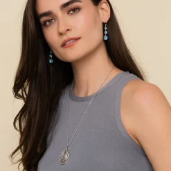 Outlet Gabriel & Co. 925 Sterling Silver Bezel Set Rock Crystal and Turquoise Graduating Drop Earrings